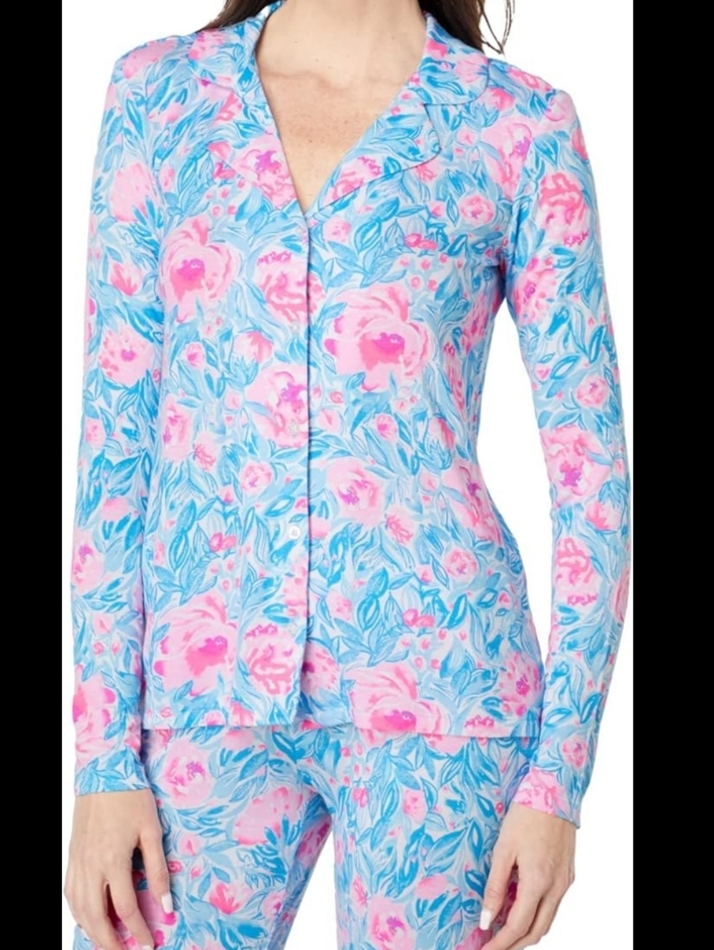 Lilly Pulitzer Floral PJ Knit Long Sleeve Button-Up Set -